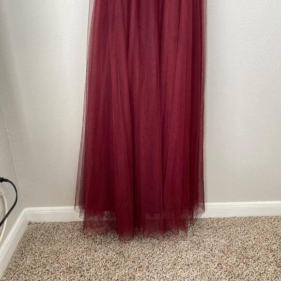 JENNY YOO Collection Helena Tulle Bridesmaid Dress Burgundy Red Size 10 Halter - Picture 7 of 9